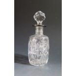 A Small George V Cut Glass Nightcap decanter with silver rim, 17.5cm high, Birmingham 1923,