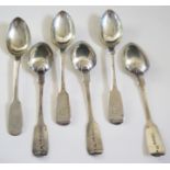 A Set of Six Victorian Silver Teaspoons, Exeter 1850, Josiah Williams & Co., 107.6g