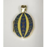 An 18ct Yellow Gold and Enamel Pendant Locket with foliate decoration, 25mm drop, 7g