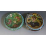 Two Chinese Cloisonne Enamel Bowls. One with Dragon design, four character mark on the base. 20cm