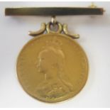 A Victorian Gold Sovereign Brooch mounted on a 9ct gold suspension bar, dated 1887, 9.9g