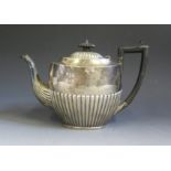 A Victorian Silver Teapot with gadrooned decoration, Sheffield 1894, James Deakin & Sons, 644g