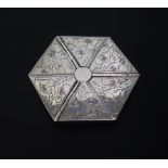 An Elizabeth II Silver Hexagonal Six Compartment Box with engine turned decoration, 48x7mm, London