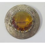 A 'Scottish' Hallmarked Silver and Citrine Brooch with chased thistle decoration, 62mm diam.,