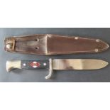 German Hitler Youth type Knife. Blade with RZM M7/2 1937, Leather Scabbard.