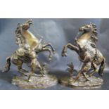 A Pair of Cast Bronze Marly Horses after Coustou, 38cm tall