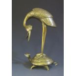 Antique Chinese Brass Figure, Stork standing on a Tortoise. 25cm tall.