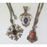 A Selection of Silver Jewellery including Indonesian made pendant (71mm), Jerusalem amethyst set