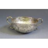 A Portuguese Silver Two Handled Bowl with foliate decoration, 13.5cm diam., 67g