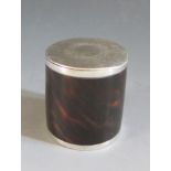 A Victorian Silver and Tortoise Shell Cylindrical Table Top Vesta with striker to the base and