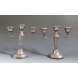 A Pair of Elizabeth II Loaded Silver Three Branch Candelabra, 20cm, Birmingham 1960. A/F