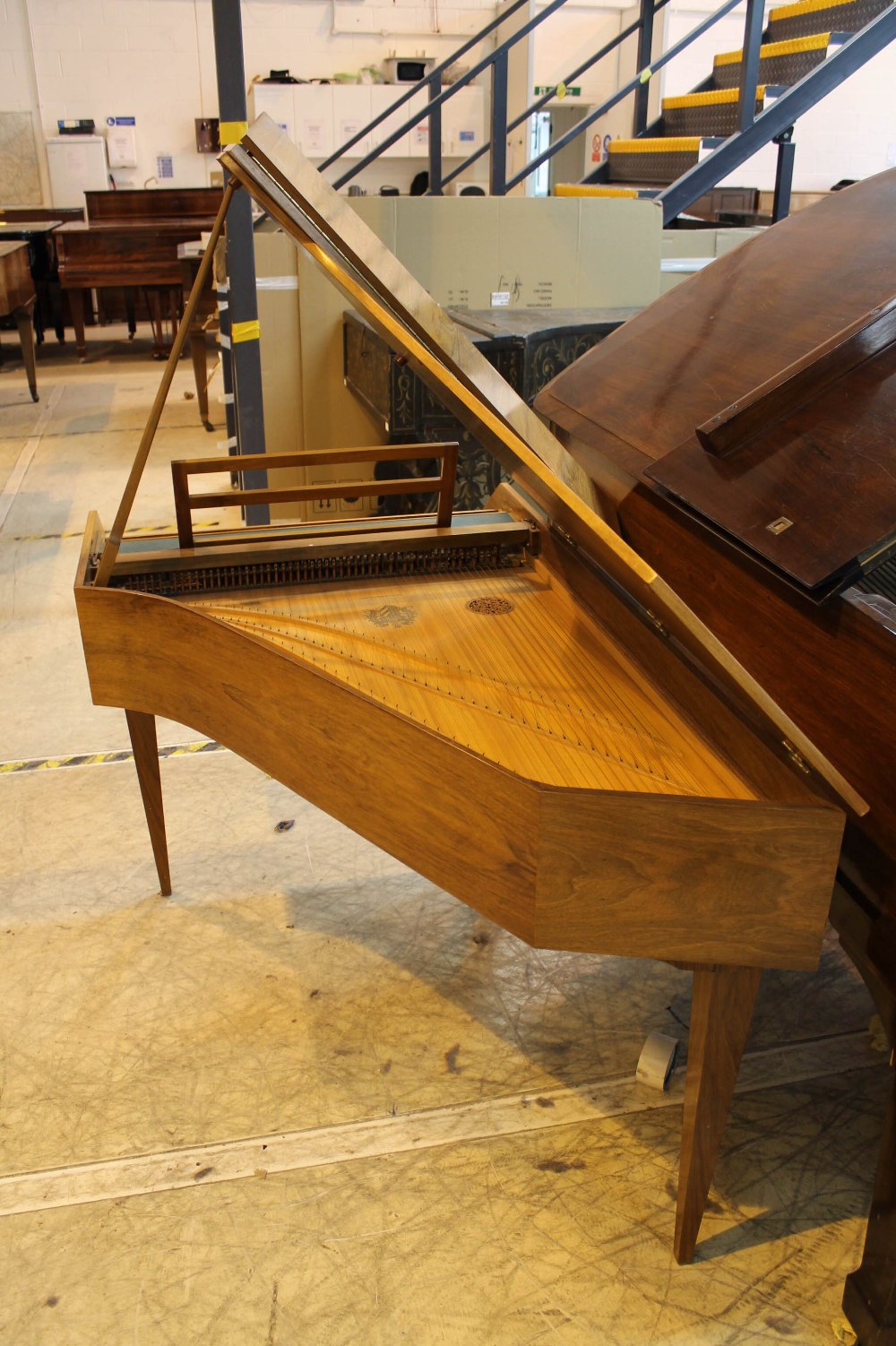 Sperrhake (c1960’s) A 4ft 9in harpsichord in a walnut case on three slender square tapered legs. - Image 6 of 6