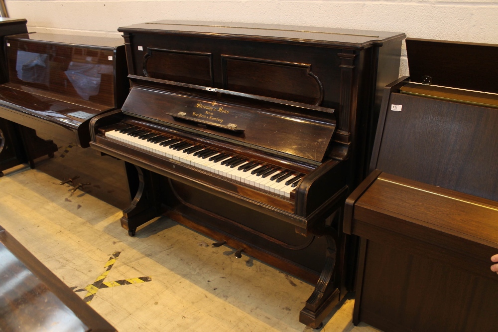 Steinway (c1896) A Model E upright piano in a rosewood case; together with a stool.