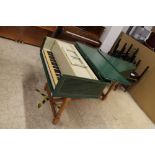 Stephen Wessel (c1976) A harpsichord in a green painted case on a trestle base with turned