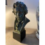Ludwig Van Beethoven A 19th century style pottery bust, painted in a Verdi bronze style finish, 30cm