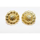 A pair of Italian yellow metal stud earrings, in the shape of sunflowers, 14mm diameter,