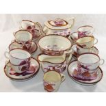 A 19th century Sunderland lustreware teaset for 12 place settings, including a jug, bowl and teapot,