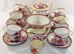 A 19th century Sunderland lustreware teaset for 12 place settings, including a jug, bowl and teapot,