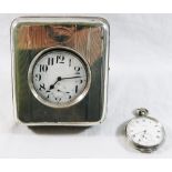 A silver plated goliath pocket watch, housed in a silver mounted black morocco case with easel back,