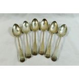 A set of six George IV old English pattern silver teaspoons, London 1829, by Walter Tweedie,