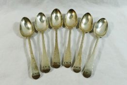 A set of six George IV old English pattern silver teaspoons, London 1829, by Walter Tweedie,