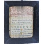 An early Victorian sampler, by Sarah Huggett, aged 6 years, February 26th 1848, with alphabet,