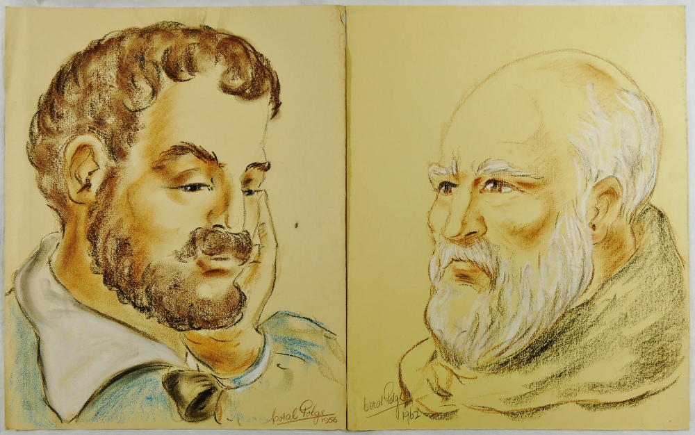 Coral Polge (1924-2001)+ Two portraits of men Pastel on paper Signed and dated 1956 and 1962 32.