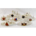 A collection of Great War naval related crested china comprised of a submarine and six ships and