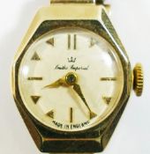 A 9 carat gold ladies Smiths Imperial bracelet watch, with gold brick link strap, Birmingham 1960,