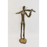 A 20th century abstract bronze sculpture of a male violin player, 26.