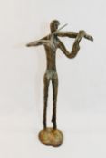 A 20th century abstract bronze sculpture of a male violin player, 26.