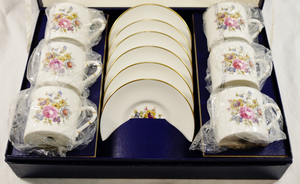 A Royal Worcester 'Posies' pattern bone chain six place coffee set, - Image 3 of 9