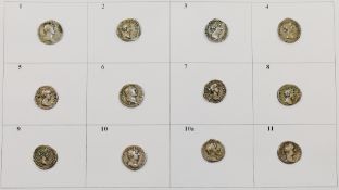 A collection of Roman silver Denarius coins purportedly found in the parish of Stowting,