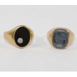 A 9 carat gold onyx and diamond signet ring, and a 9 carat gold hematite set ring,