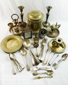 A quantity of 19th century and later silver plate including a 4-piece egg cruet,