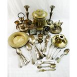 A quantity of 19th century and later silver plate including a 4-piece egg cruet,