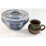 Peter Deans (20th/21st Century British)+ A blue and white glazed casserole dish,