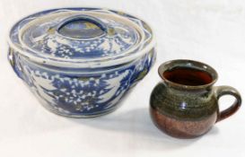 Peter Deans (20th/21st Century British)+ A blue and white glazed casserole dish,