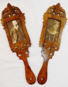 A pair of Sorrento olive wood fan panel photo frames, hand painted with swallows,