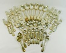 A set of silver plated fiddle and thread pattern cutlery for six place settings comprised of six of
