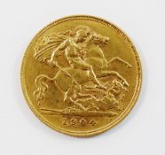 An Edward VII 1904 half sovereign CONDITION REPORT: Please note - Descriptions do