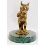 A bronze Felix the Cat car mascot, mounted to a circular marble base, cat 11.