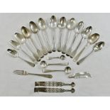 A mixed lot of silver cutlery comprised of a pair of George III silver mustard spoons,