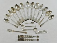 A mixed lot of silver cutlery comprised of a pair of George III silver mustard spoons,