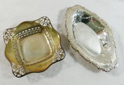 A small square section silver dish with pierced decoration, Birmingham 1923, 10.