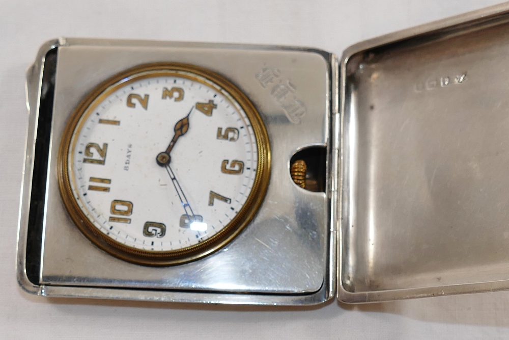A silver cased folding bedside clock, with eight day movement, Birmingham 1925 by Adie Bros Ltd, - Image 7 of 8