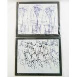Katherine Little (20th/21st Century British)+ Two printed glass place mats each of men wearing