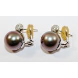 A pair of WCJ International South Sea pearl and diamond earrings,