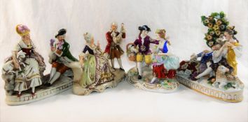 Two German porcelain Grafenthal figural groups of courting couples,