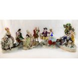 Two German porcelain Grafenthal figural groups of courting couples,